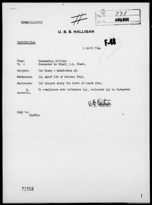 USS HALLIGAN > War Diary, 3/1-31/44