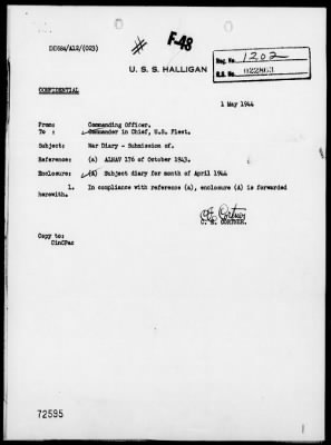 Thumbnail for USS HALLIGAN > War Diary, 4/1-30/44