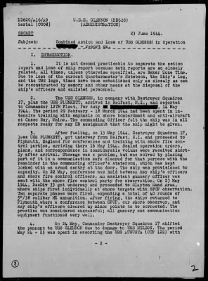 USS GLENNON > Rep On Ops During Invasion of France, 6/6-8/44, Striking of Mine on 6/8/44, Salvage Ops 6/8-10/44 & Sinking of on 6/10/44