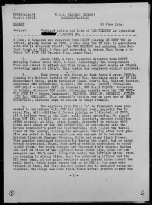 USS GLENNON > Rep On Ops During Invasion of France, 6/6-8/44, Striking of Mine on 6/8/44, Salvage Ops 6/8-10/44 & Sinking of on 6/10/44