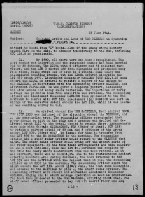 USS GLENNON > Rep On Ops During Invasion of France, 6/6-8/44, Striking of Mine on 6/8/44, Salvage Ops 6/8-10/44 & Sinking of on 6/10/44