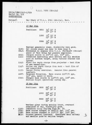 Thumbnail for USS POPE > War Diary, 5/14/44 to 6/3/44