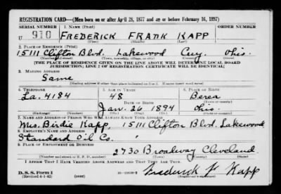 Thumbnail for Frederick Frank > Kapp, Frederick Frank (1894)