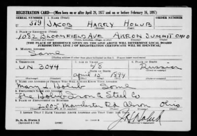 Thumbnail for Jacob Harry > Holub, Jacob Harry (1894)