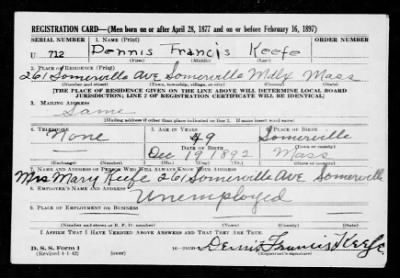 Dennis Francis > Keefe, Dennis Francis (1892)