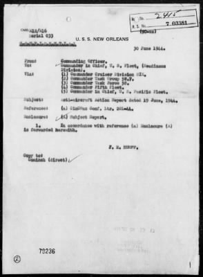 Thumbnail for USS NEW ORLEANS > AA Act Rep, 6/19/44, Northwest of Guam Island, Marianas