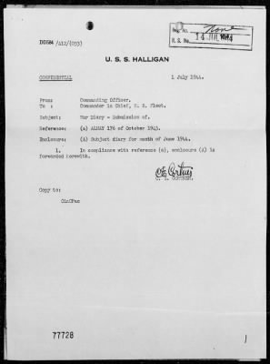 USS HALLIGAN > War Diary, 6/1-30/44