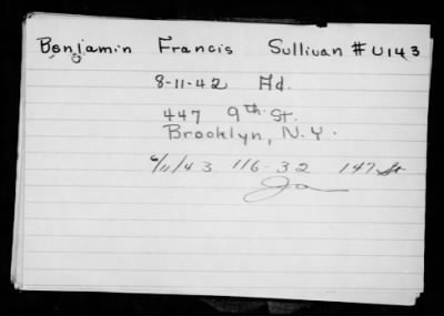 Thumbnail for Benjamin Francis > Sullivan, Benjamin Francis (1884)