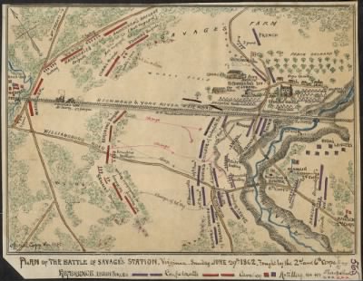 Thumbnail for Savage's Station, Battle of > Plan of the Battle of Savage's Station Virginia. Sunday, June 29th 1862. Fought by the 2nd and 6th Corps.