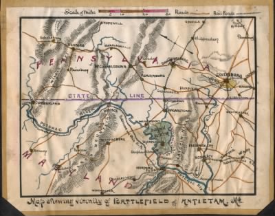 Thumbnail for Antietam, Battle of > Map showing vicinity of battlefield of Antietam Md.