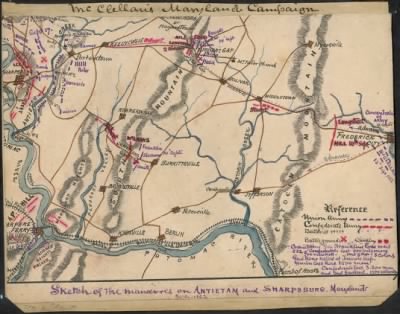 Thumbnail for Antietam, Battle of > Sketch of the manoeuvres [sic] on Antietam and Sharpsburg, Maryland. Septr 1862.