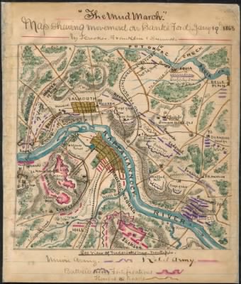 Fredericksburg, Battle of > The Mud march : ... shewing [sic] movement on Bank's Ford Jany. 19th 1863 by Hooker, Franklin & Sumner.