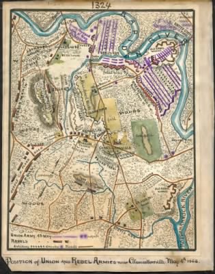 Thumbnail for Chancellorsville, Battle of > Position of Union and Rebel armies near Chancellorsville May 4th 1863.