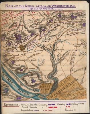 Thumbnail for Washington DC, fortifications > Plan of the Rebel attack on Washington, D.C., 11th & 12th July 1864.