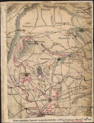 Thumbnail for Mine Run, Battle of > Map showing route taken by Mosby with his prisoners, Nov. 27th-29th, 1863.