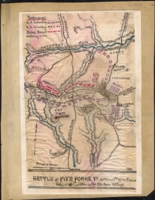 Thumbnail for Five Forks, Battle of > Battle of Five Forks 31st March and April 1st 1865. Copy of official plan by Col. W. H. Paine U.S. Engrs.