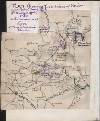 Appomattox > Plan showing positions of Union and Rebel armies 8th and 9th April 1865, to the surrender of Lee : 2nd Corps at Cumberland Church.