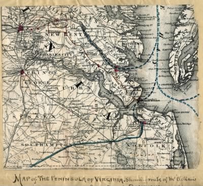 Thumbnail for Peninsular Campaign > Map of the Peninsula of Virginia : showing route of McClellan's Army toward Richmond [illegible].