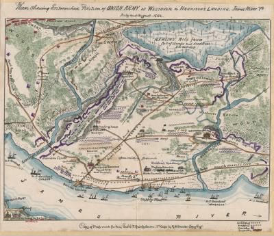 Thumbnail for Charles City County > Plan shewing [sic] entrenched position of Union army at Westover or Harrison's Landing, James River, Va., July and August 1862.