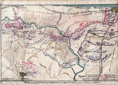 Thumbnail for Five Forks, Battle of > Plan of the battle of Five Forks, Va., April 1st 1865 : fought by 5th Army corps Genl Warren.