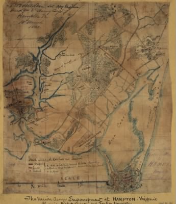 Thumbnail for Fort Monroe > The Union army encampment at Hampton, Virginia. Showing picket lines and Fortress Munroe [sic].