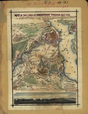 Thumbnail for Peninsular Campaign > Map of the lines at Yorktown, Virginia, April 1862. From official maps and reconnaissances and surveys made between 3rd and 30th April 1862 by U.S. Engineers under Col. Alexander U.S.A. Maj. Humphreys and Capt. Wm. Heine, R.K