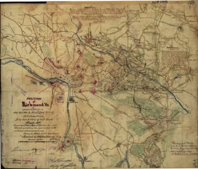 Thumbnail for Richmond > Position of Richmond, Va. Prepared by order of Maj. Genl. Geo. B. McClellan, U.S.A. A. A. Humphreys, Brig. Genl. & Chief of Topl. Engrs. May 27, 1862. Compiled from maps of Henrico Co. and "Sketch exhibiting the approaches" w