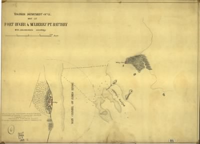 Thumbnail for Fort Huger > Map of Fort Huger & Mulberry Pt. Battery with intermediate soundings. Engineer Department of Va.