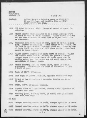 Thumbnail for USS LANG > Report of Anti-Shipping Sweep of Guam-Rota, 28 & 29 June 1944 and Heckling Fire on Guam Is, Marianas on night of 6/29/44