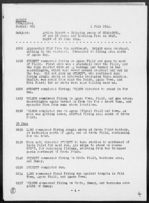 Thumbnail for USS LANG > Report of Anti-Shipping Sweep of Guam-Rota, 28 & 29 June 1944 and Heckling Fire on Guam Is, Marianas on night of 6/29/44