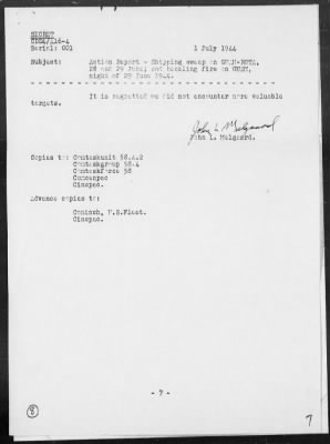 USS LANG > Report of Anti-Shipping Sweep of Guam-Rota, 28 & 29 June 1944 and Heckling Fire on Guam Is, Marianas on night of 6/29/44