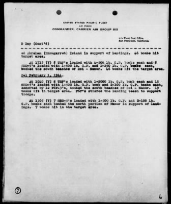 Thumbnail for COMCARAIRGR 6 > ACA Reports, 1/29/44 to 2/1/44, Marshall Islands