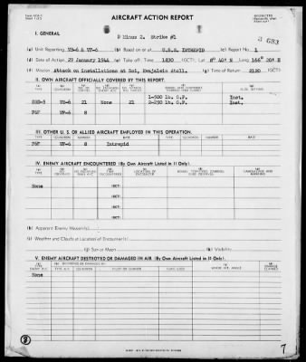 Thumbnail for COMCARAIRGR 6 > ACA Reports, 1/29/44 to 2/1/44, Marshall Islands