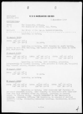 USS HAZELWOOD > War Diary, 8/1-31/44