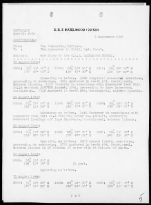 USS HAZELWOOD > War Diary, 8/1-31/44