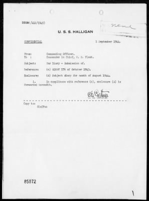 USS HALLIGAN > War Diary, 8/1-31/44