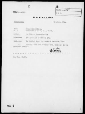 Thumbnail for USS HALLIGAN > War Diary, 9/1-30/44