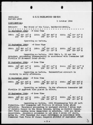 USS HAZELWOOD > War Diary, 9/1-30/44