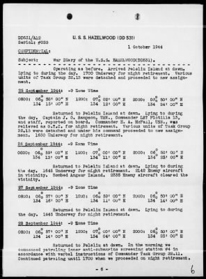 USS HAZELWOOD > War Diary, 9/1-30/44