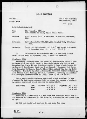 USS HOUSTON > War Diary, 9/1-30/44