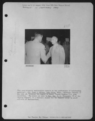 Thumbnail for Awards > 'For Exceptionally Meritorious Conduct In Performing Outstanding Service'...Colonel Fred C. Milner, Lake Orion, Mich., Adjutant General Of The 14Th Af, Receives The Legion Of Merit, Fourth Highest U.S. Army Decoration.  The Award Was Made By Major General