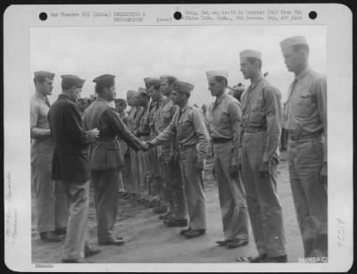 Thumbnail for Awards > 2Nd Lt. R.E. Davis Is Congratulated By Brig. General Claire L. Chennault After Receiving The Silver Star During A Ceremony At Kunming, China On 27 October 1942.