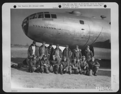 Thumbnail for General > Air Crew And Ground Crew Of The 45Th Bomb Squadron, 40Th Bomb Group, Poses Beside A Boeing B-29 "Superfortress" At A 20Th Bomber Command Base In China, 7 December 1944.  Back Row, Left To Right: Capt. G.A. Woolsey, Pilot Of Weatherford, Texas S/Sgt. Frede