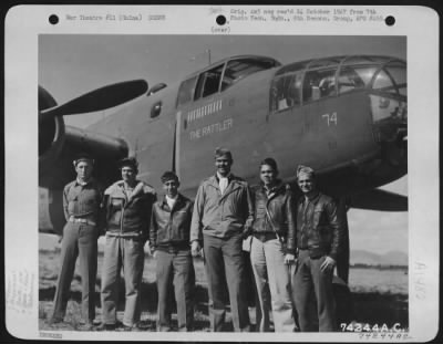 Thumbnail for General > A Crew Of The 11Th Bomb Squadron, 341St Bomb Group, Poses Beside Their North American B-25 "The Rattle" At An Airfield Somewhere In China, 2 February 1943.  They Are: Lt. Lucian Youngblood, Waco, Texas, Pilot Lt. James C. Routt, Nicholasville, Kentucky, C