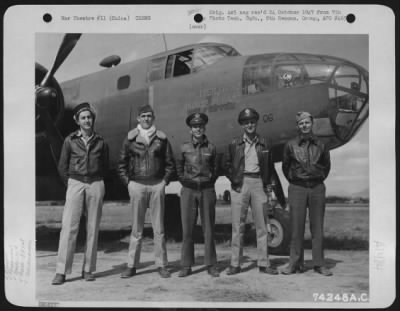 Thumbnail for General > A Crew Of The 11Th Bomb Squadron, 341St Bomb Group, Poses Beside Their North American B-25 "Obliterators Excuse Please" At An Airfield Somewhere In China, 2 February 1943.  They Are: Lt. W. N. Fitzhugh, Galveston, Texas, Pilot Lt. M.O. Brown, Caldwell, Id