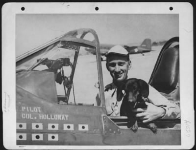 Thumbnail for Fighter > Colonel Bruce K. Holloway Is Shown With A Mascot In The Cockpit Of His Aircraft At Kunming, China.  1943.