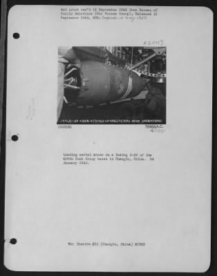 Mines > Loading Aerial Mines On A Boeing B-29 Of The 468Th Bomb Group Based In Chengtu, China.  24 January 1945.