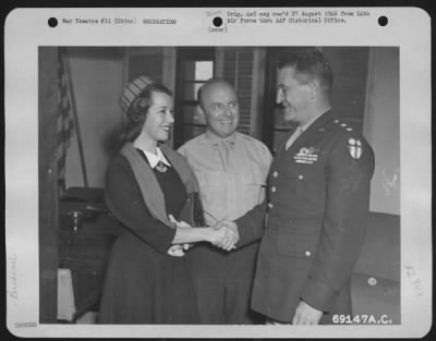 General > "I'Ll See You In The Tokyo Opera House," Stated Major General Claire L. Chennault, Commanding General Of The 14Th Air Force, As He Bade Farewell To Miss Liiy Pons Of Opera And Radio Fame And Her Equally Prominent Husband, Andre Kostelanetz, Symphony Orche