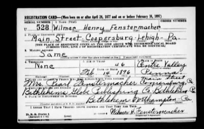 Thumbnail for Wilmer Henry > Fenstermacher, Wilmer Henry (1896)