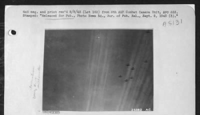 Thumbnail for Boeing > Silhouette of Boeing B-17s during raid on factory at Brussels, 15 Aug. 1943.